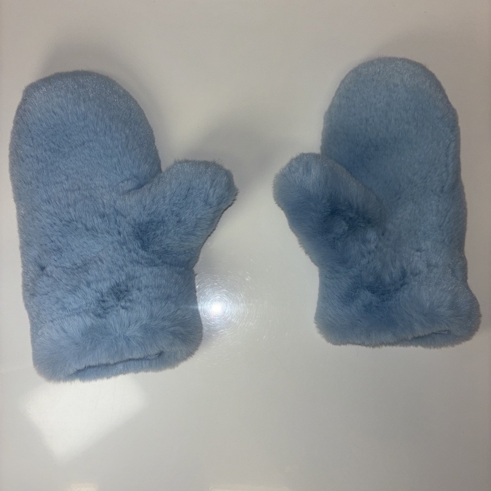Blue‎ Faux Fur mittens Women's Gloves Sz Small luxury gift winter mittens Fluffy - Picture 4 of 7